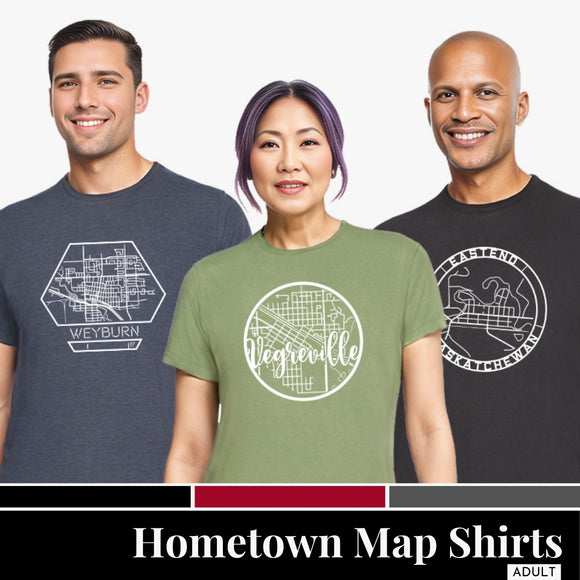 HOMETOWN + SASK MAP SHIRTS