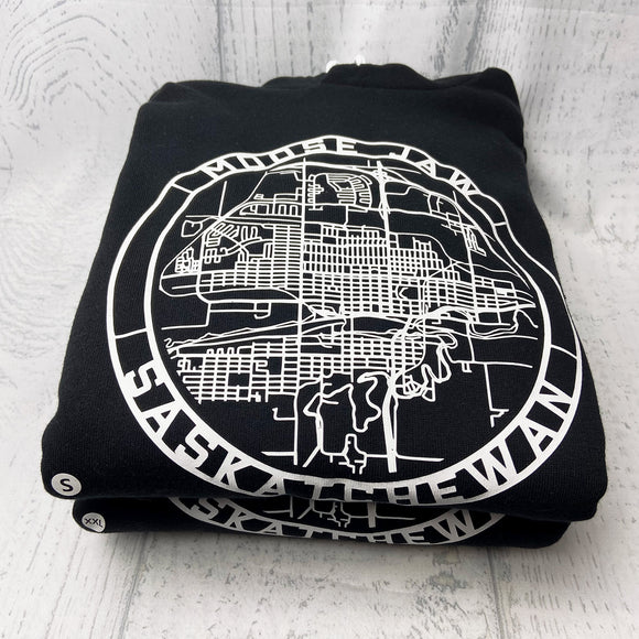 MOOSE JAW, SK Perimeter Map Black Hoodie [Adult] **Discontinued Colour/Style**