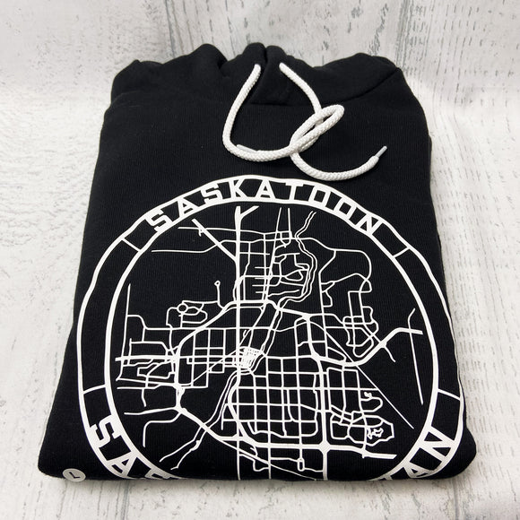 SASKATOON, SK Perimeter Map Black Hoodie [Adult] **Discontinued Colour/Style**