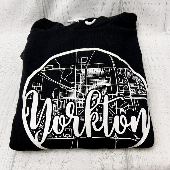 YORKTON, SK Classic Map Black Hoodie [Adult] **Discontinued Colour/Style**