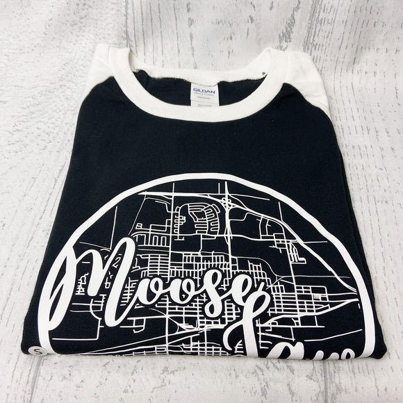 MOOSE JAW, SK Classic Map Black/White Raglan Shirt [Adult] **Discontinued Colour/Style**