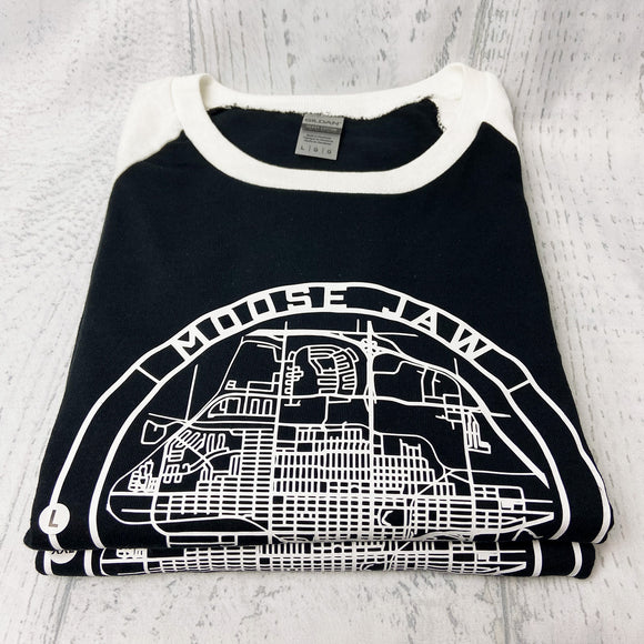 MOOSE JAW, SK Perimeter Map Black/White Raglan Shirt [Adult] **Discontinued Colour/Style**