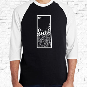 SASK Map Black/White Raglan Shirt [Adult] **Discontinued Colour/Style**
