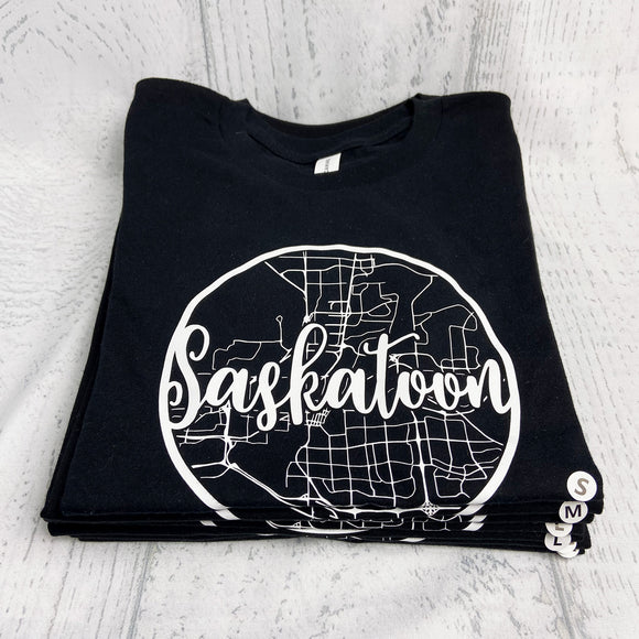 SASKATOON, SK Classic Map Black Shirt [Youth] **Discontinued Colour/Style**